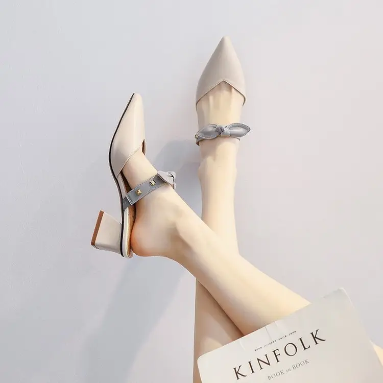 Baotou Half Slippers 2025 New Style Net Infrared Wear Fashion Half Slippers One Pedal Women's Pointed Mid-Heel Sandals with Skirt Shoes — feature 17