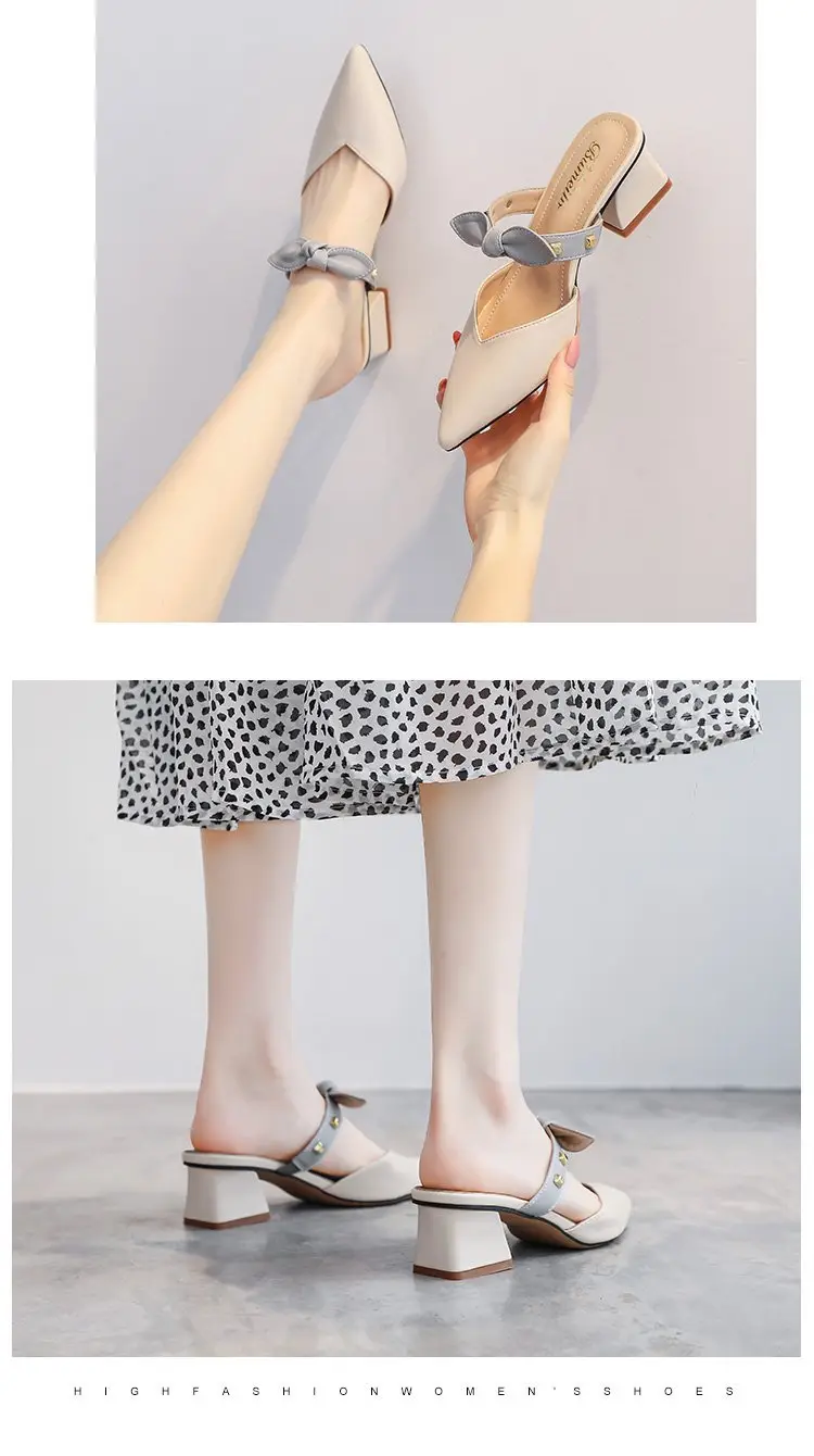 Baotou Half Slippers 2025 New Style Net Infrared Wear Fashion Half Slippers One Pedal Women's Pointed Mid-Heel Sandals with Skirt Shoes — feature 6