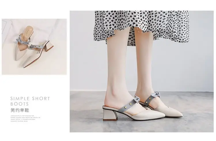 Baotou Half Slippers 2025 New Style Net Infrared Wear Fashion Half Slippers One Pedal Women's Pointed Mid-Heel Sandals with Skirt Shoes — feature 7