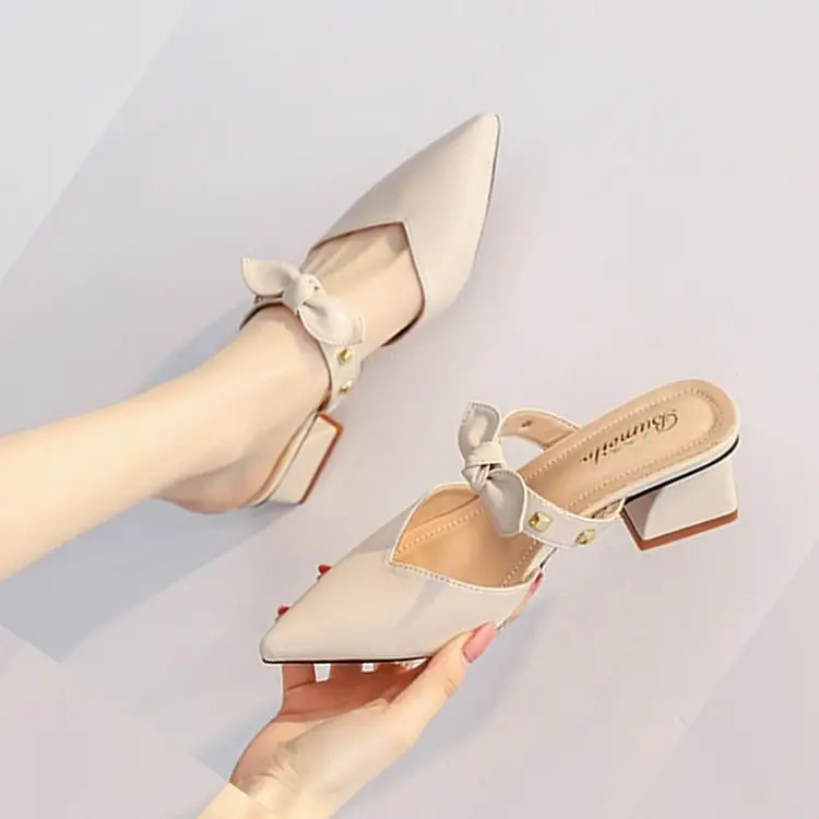 Baotou Half Slippers 2025 New Style Net Infrared Wear Fashion Half Slippers One Pedal Women's Pointed Mid-Heel Sandals with Skirt Shoes — feature 8