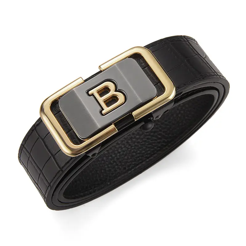 Men's Brown Croc Leather Belt with Gold Buckle - Image 5