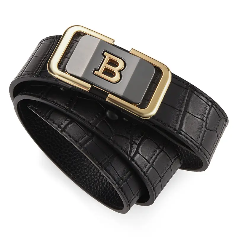 Men's Brown Croc Leather Belt with Gold Buckle - Image 6