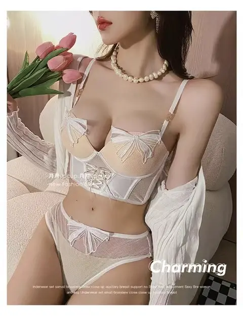 French Lace Bow Mesh Underwire Bra Set for Small Busts — feature 29