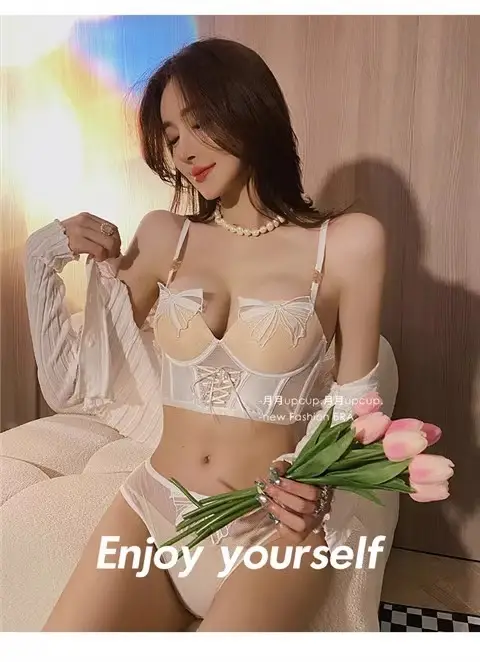 French Lace Bow Mesh Underwire Bra Set for Small Busts — feature 31