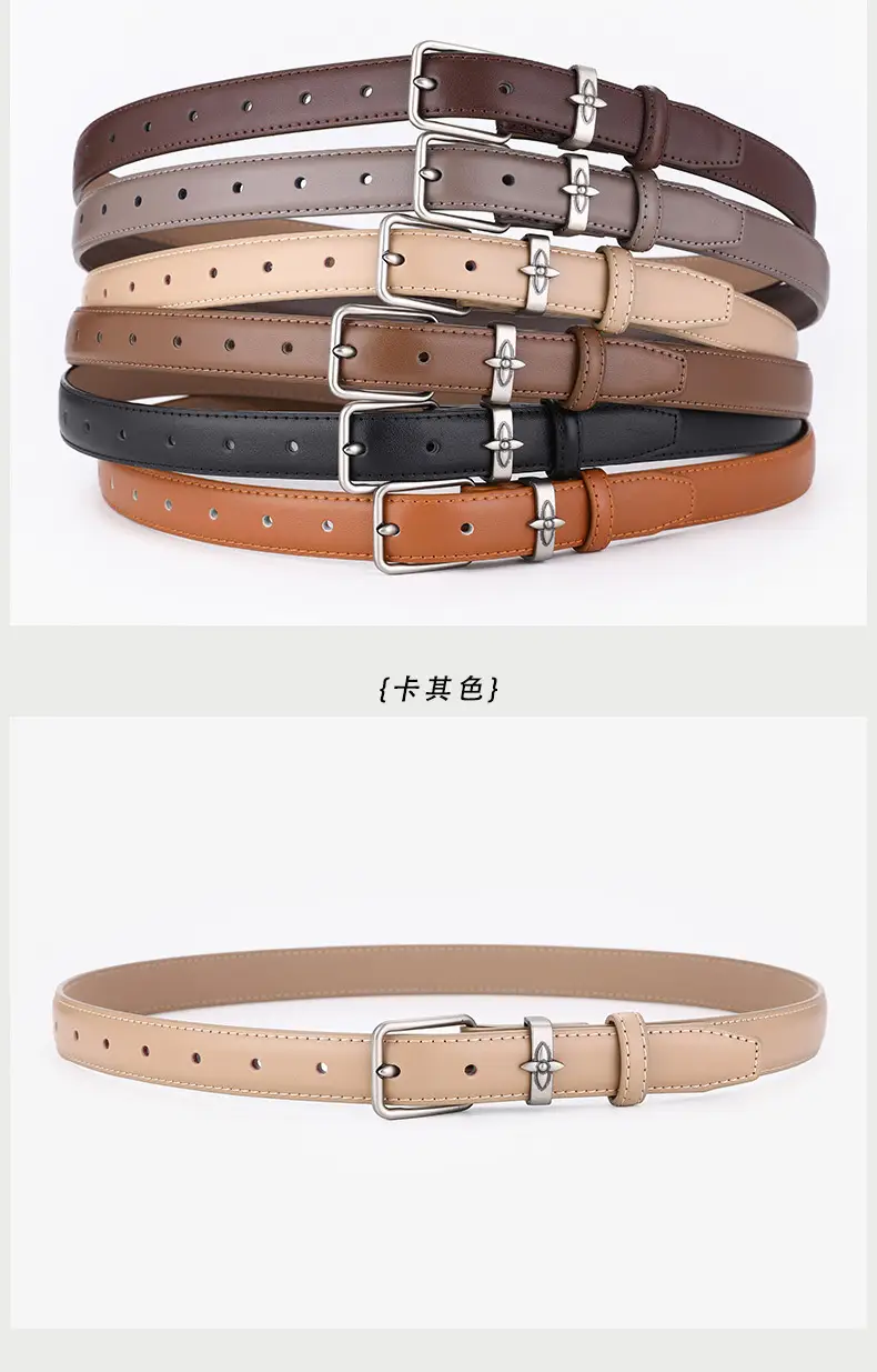 Men's Genuine Leather Belt with Pin Buckle, Beige, Young Men's New Casual — feature 7