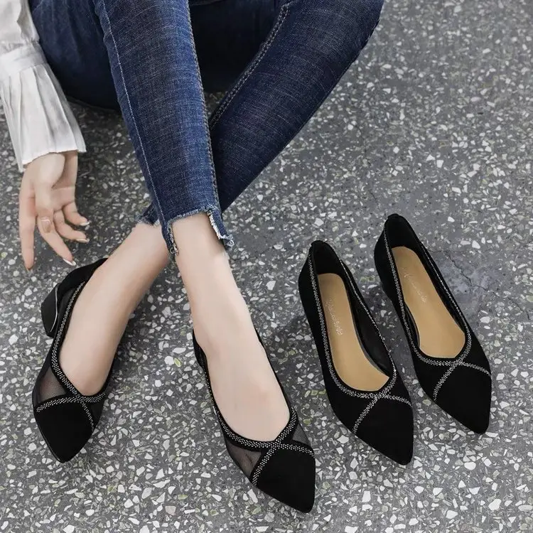 Breathable Mesh Sandals Women's 2025 New Summer Pointed Shallow Mouth Single-layer Shoes Thick Heel Flat All-match Comfortable Leather Shoes - Image 4