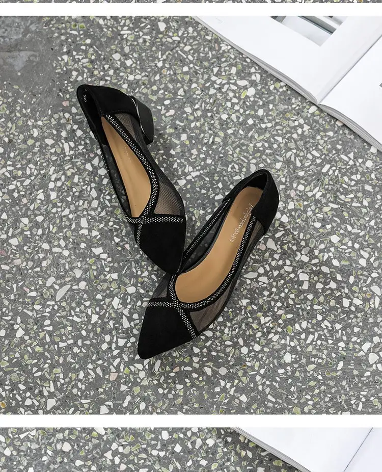 Breathable Mesh Sandals Women's 2025 New Summer Pointed Shallow Mouth Single-layer Shoes Thick Heel Flat All-match Comfortable Leather Shoes — feature 10