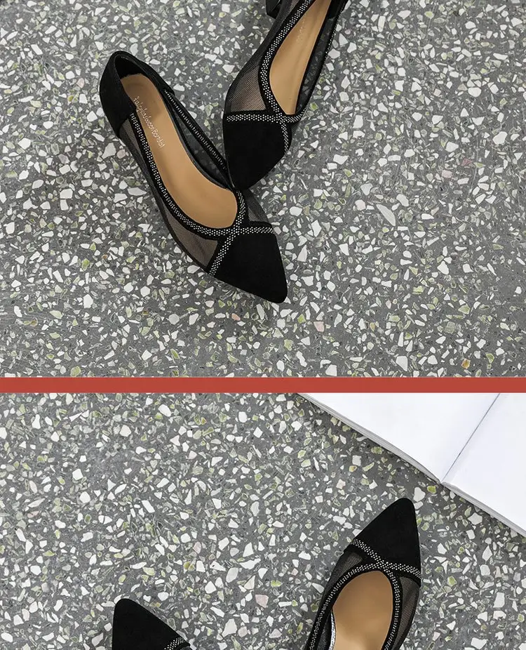 Breathable Mesh Sandals Women's 2025 New Summer Pointed Shallow Mouth Single-layer Shoes Thick Heel Flat All-match Comfortable Leather Shoes — feature 6
