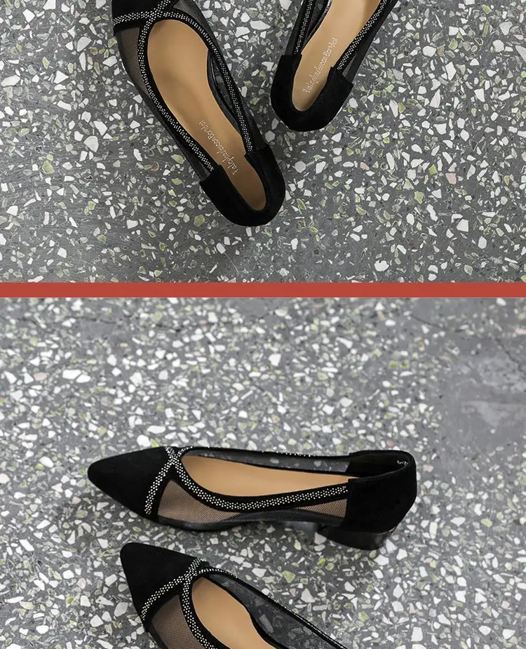 Breathable Mesh Sandals Women's 2025 New Summer Pointed Shallow Mouth Single-layer Shoes Thick Heel Flat All-match Comfortable Leather Shoes — feature 7
