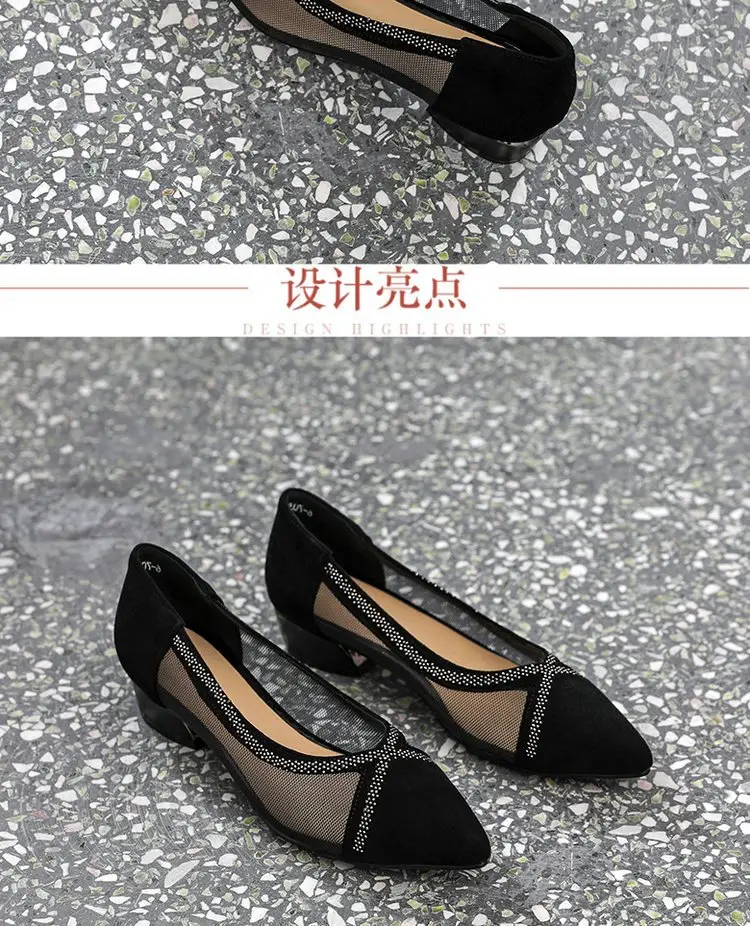 Breathable Mesh Sandals Women's 2025 New Summer Pointed Shallow Mouth Single-layer Shoes Thick Heel Flat All-match Comfortable Leather Shoes — feature 8