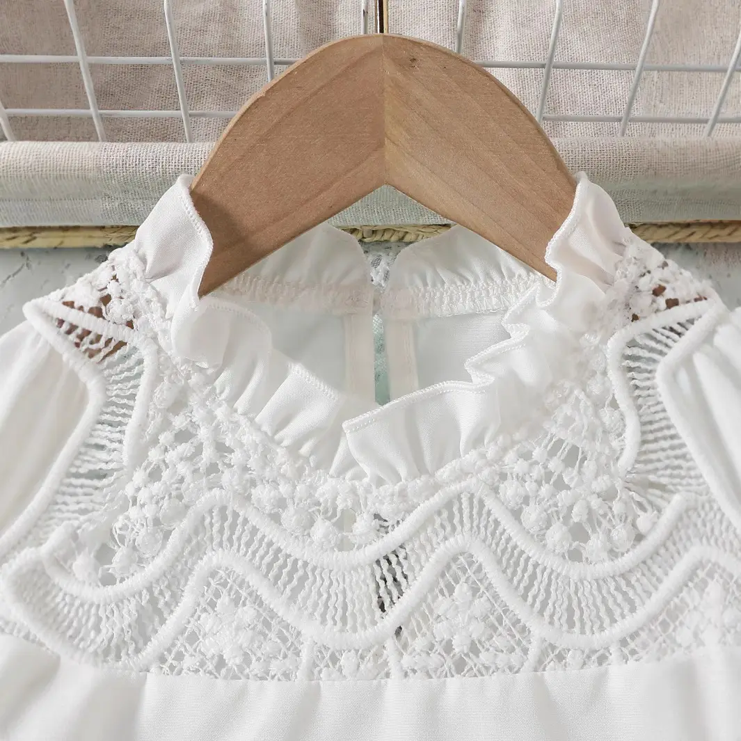 White Pleated Mesh Top Skirt Set for Girls