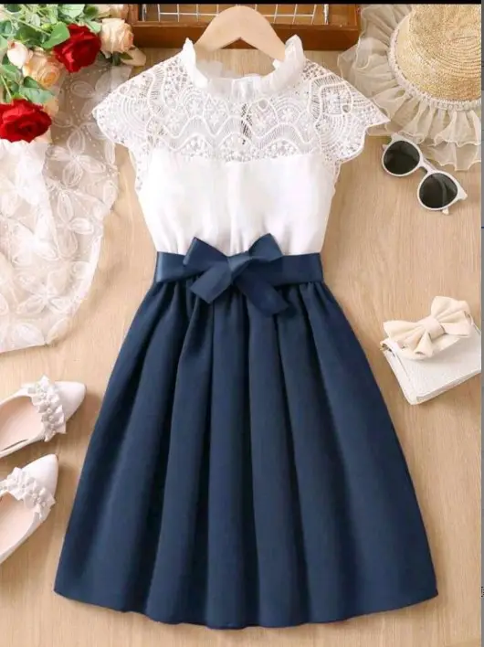 White Pleated Mesh Top Skirt Set for Girls