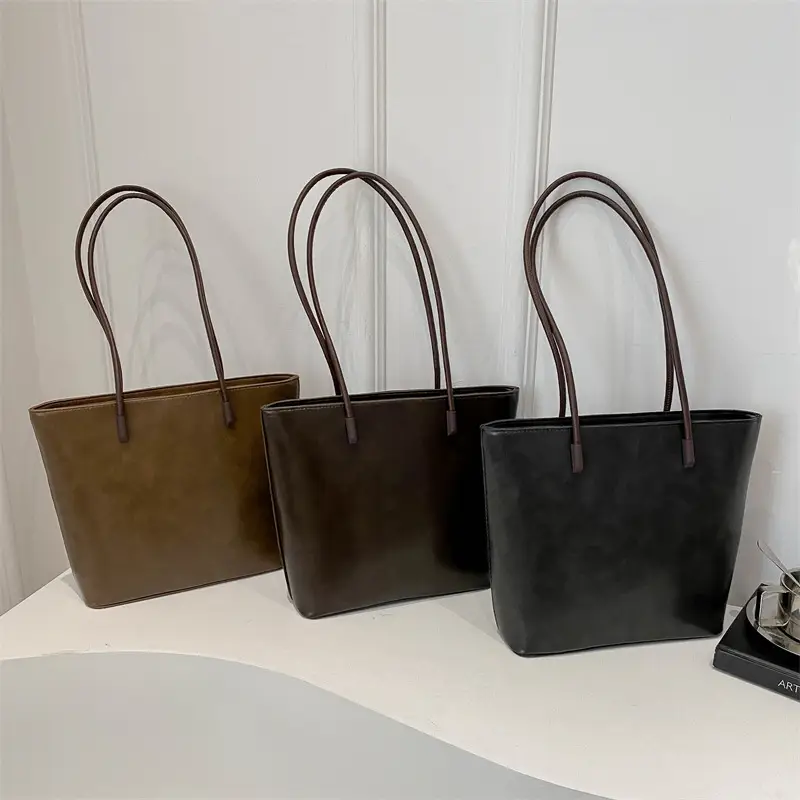 Women's Retro Texture Shoulder Bags Brown Black Large Capacity - Image 4