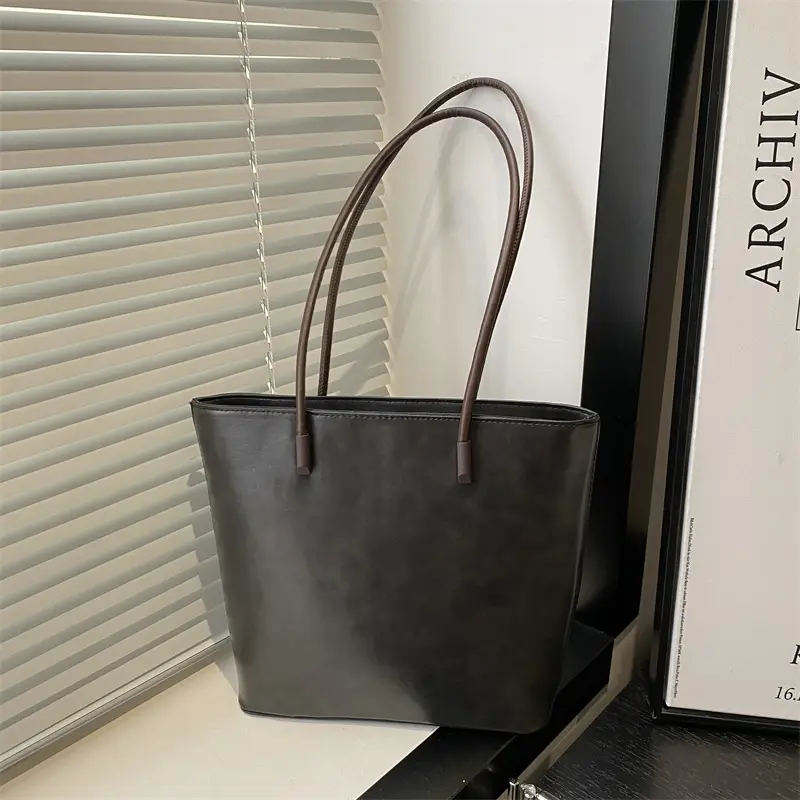 Women's Retro Texture Shoulder Bags Brown Black Large Capacity - Image 5