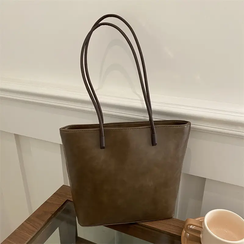 Women's Retro Texture Shoulder Bags Brown Black Large Capacity - Image 6