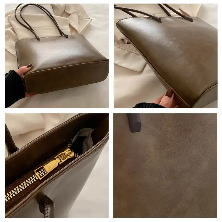 Women's Retro Texture Shoulder Bags Brown Black Large Capacity — feature 6