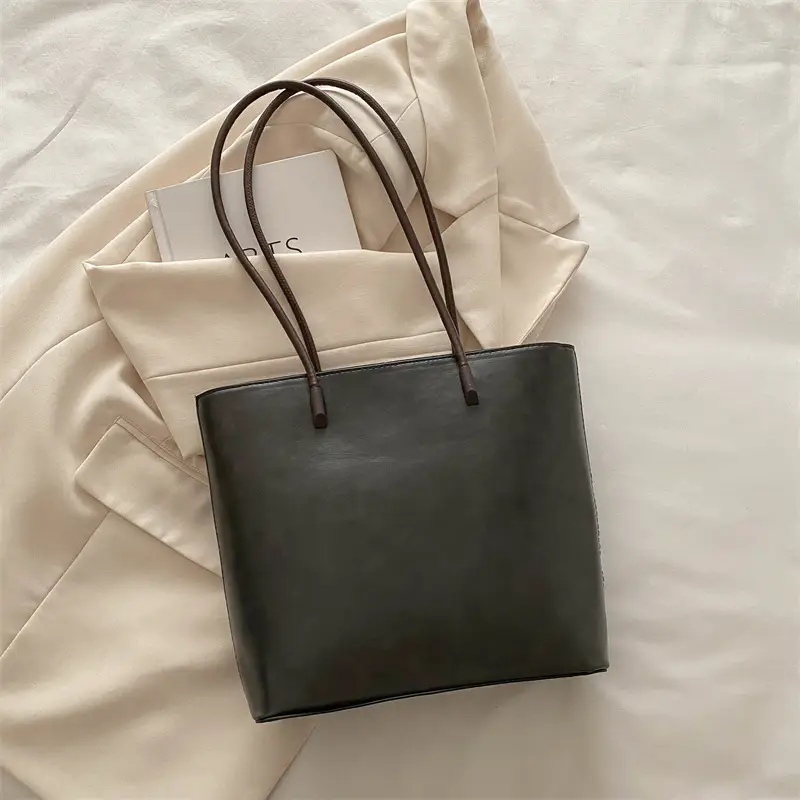 Women's Retro Texture Shoulder Bags Brown Black Large Capacity - Image 2
