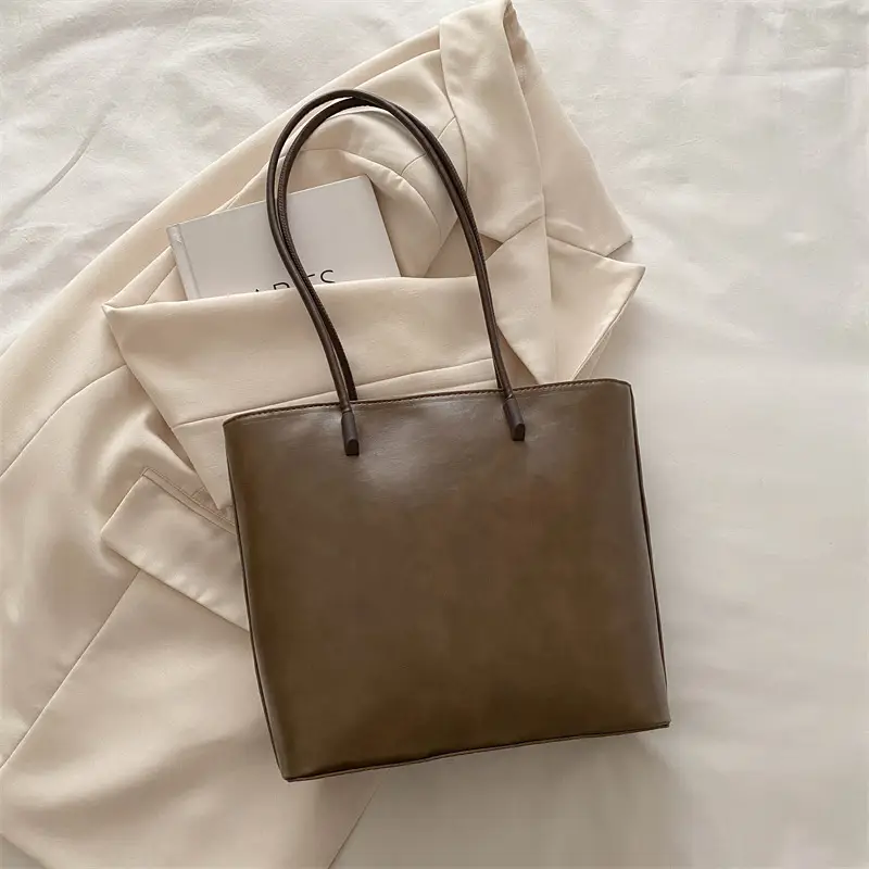 Women's Retro Texture Shoulder Bags Brown Black Large Capacity - Image 3
