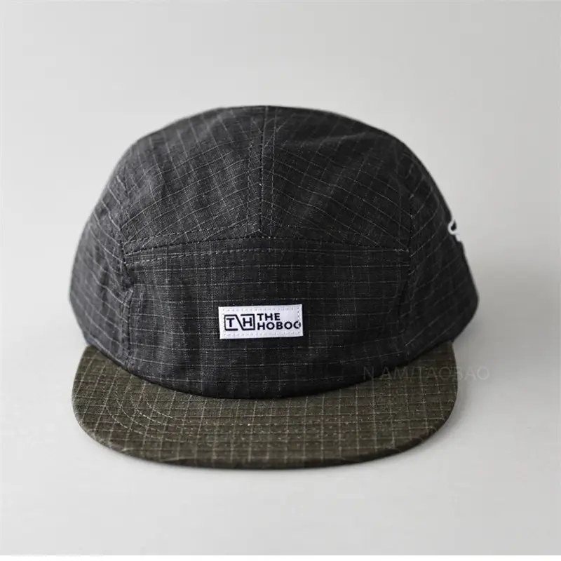 Men Vintage Check Flat Brim Cap with Duck Logo