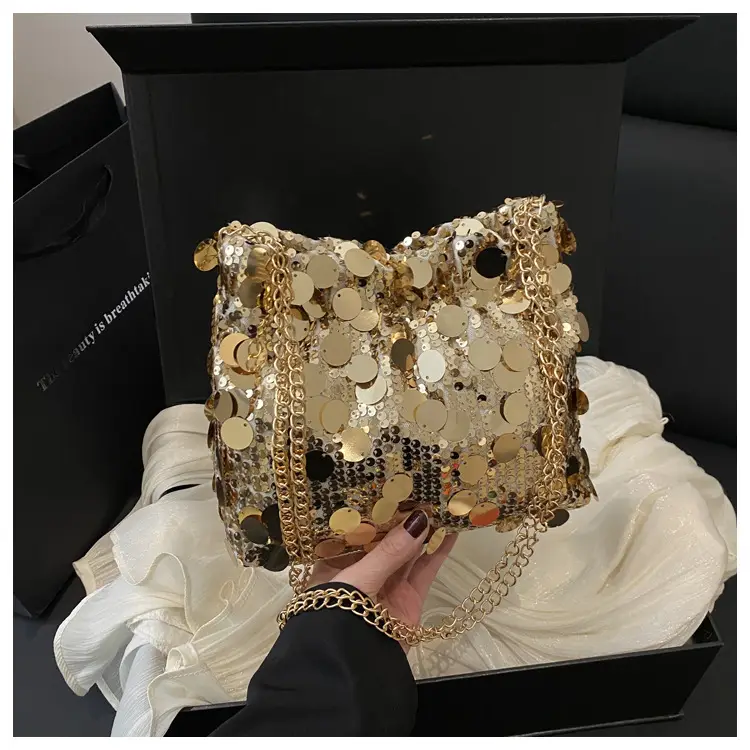 Trendy Gold Sequin Chain Shoulder Bag for Women — feature 10