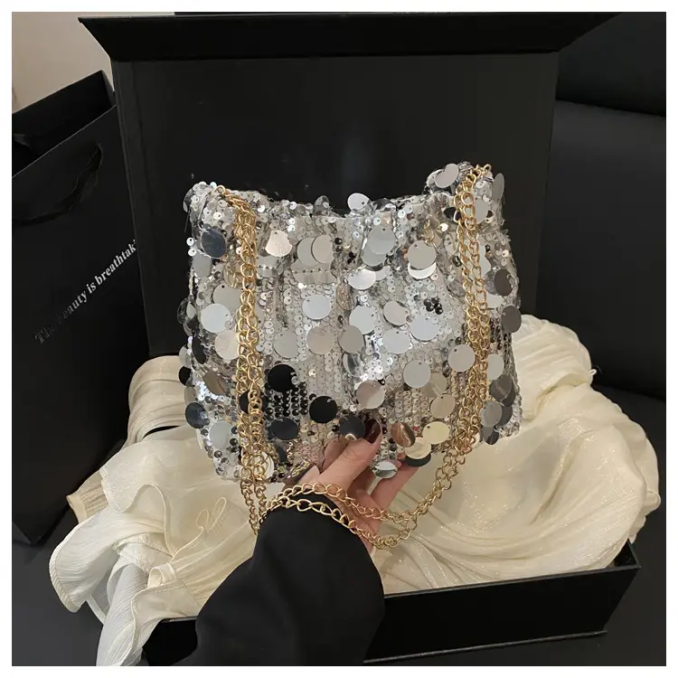 Trendy Gold Sequin Chain Shoulder Bag for Women — feature 11
