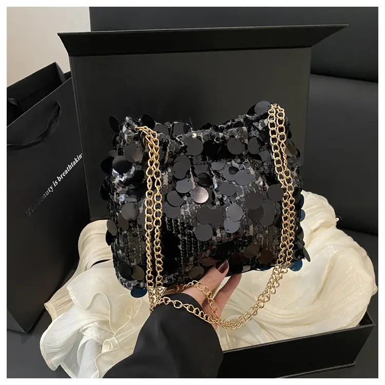 Trendy Gold Sequin Chain Shoulder Bag for Women — feature 12