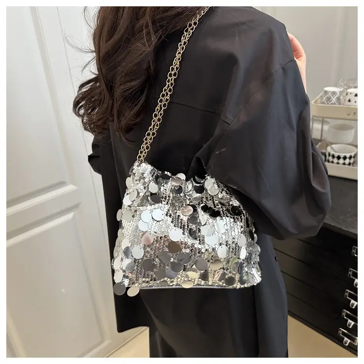 Trendy Gold Sequin Chain Shoulder Bag for Women — feature 14