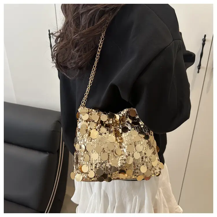 Trendy Gold Sequin Chain Shoulder Bag for Women — feature 21