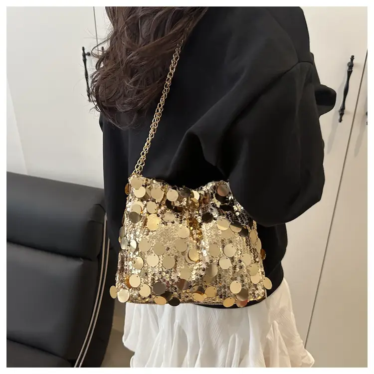 Trendy Gold Sequin Chain Shoulder Bag for Women — feature 22
