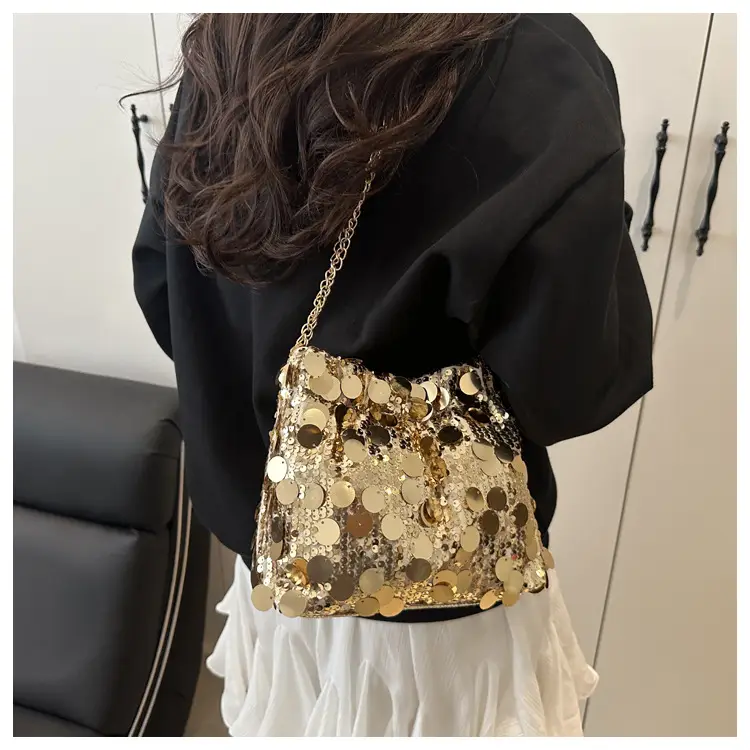 Trendy Gold Sequin Chain Shoulder Bag for Women — feature 23