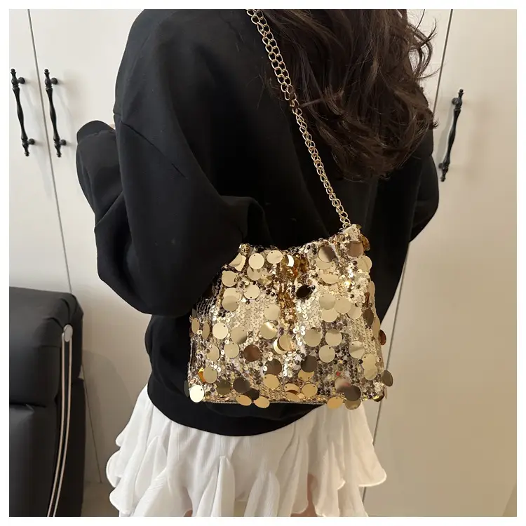 Trendy Gold Sequin Chain Shoulder Bag for Women — feature 24