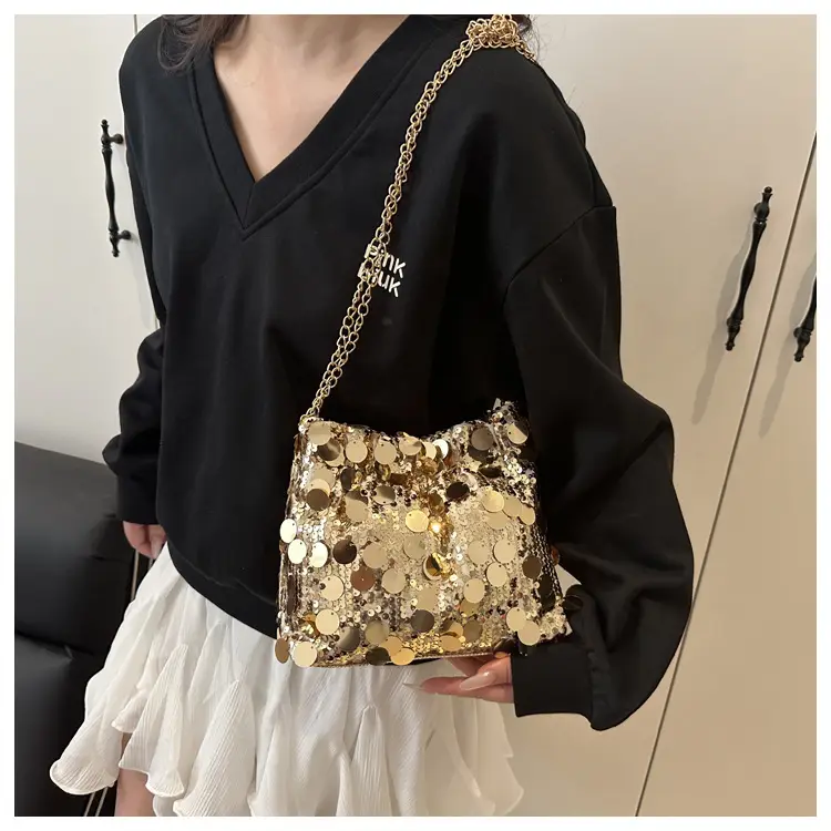 Trendy Gold Sequin Chain Shoulder Bag for Women — feature 26