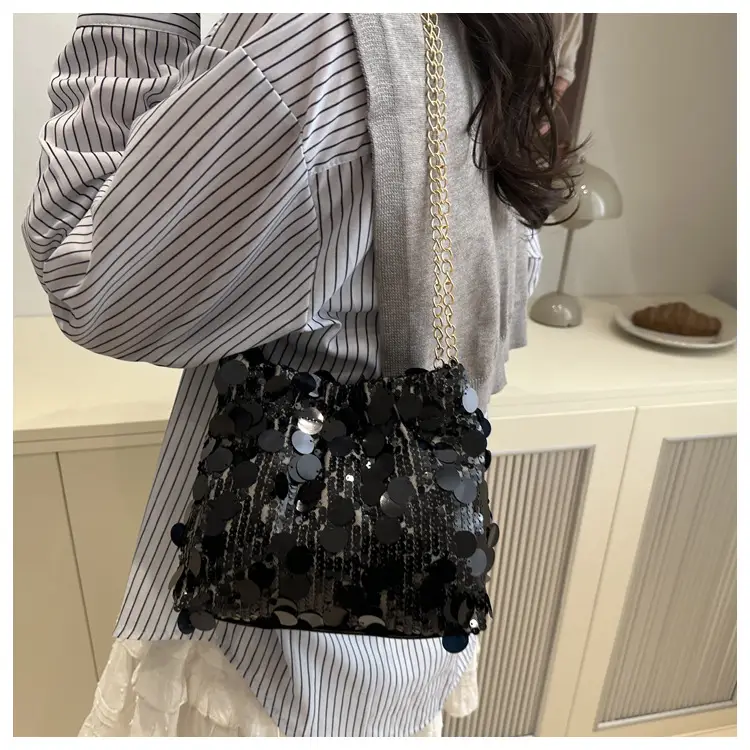 Trendy Gold Sequin Chain Shoulder Bag for Women — feature 30