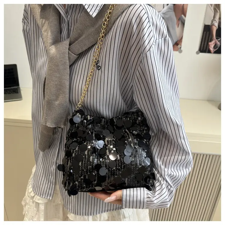 Trendy Gold Sequin Chain Shoulder Bag for Women — feature 31