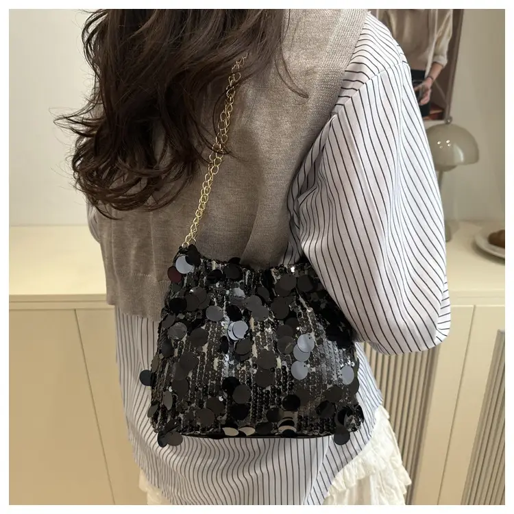 Trendy Gold Sequin Chain Shoulder Bag for Women — feature 32
