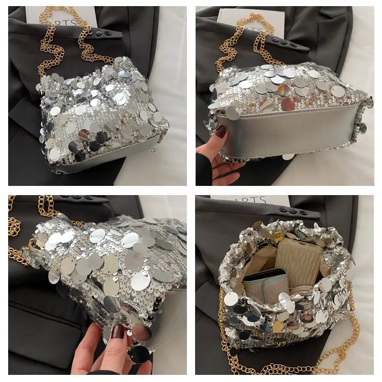 Trendy Gold Sequin Chain Shoulder Bag for Women — feature 9