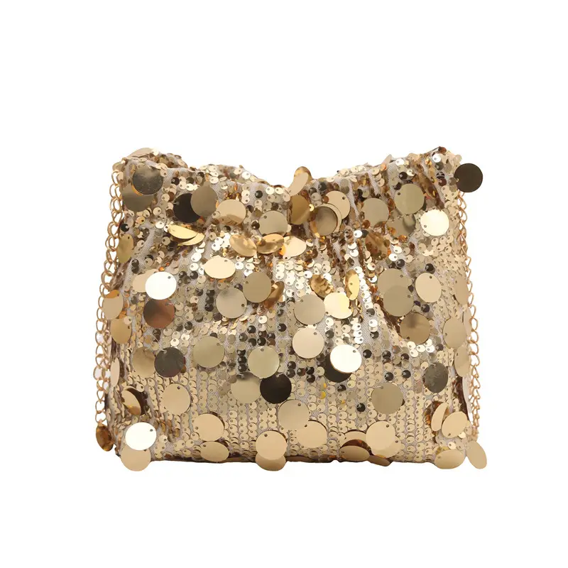 Trendy Gold Sequin Chain Shoulder Bag for Women