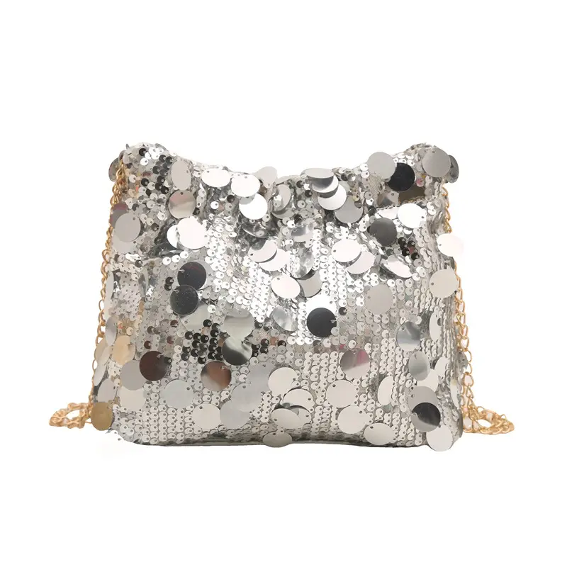 Trendy Gold Sequin Chain Shoulder Bag for Women
