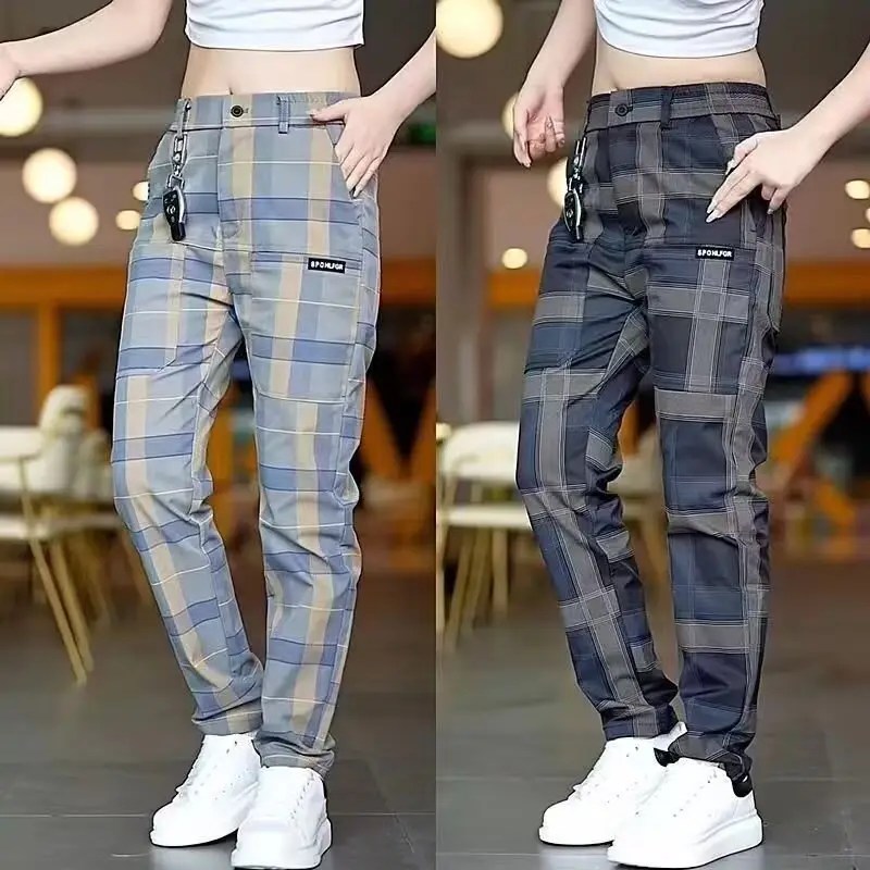 Men Plaid Elastic Waist Straight Casual Pants 2025 — feature 1