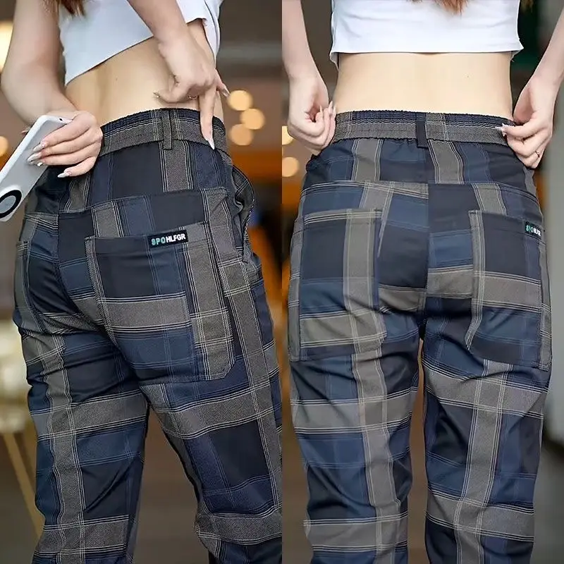 Men Plaid Elastic Waist Straight Casual Pants 2025 — feature 5