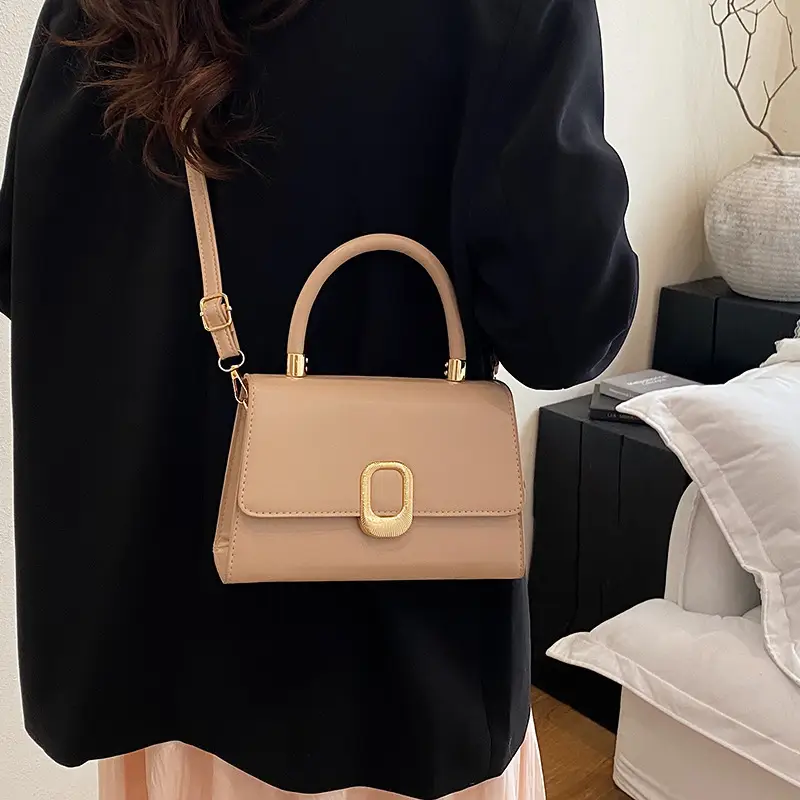 White Square Handbag with Gold Clasp for Women