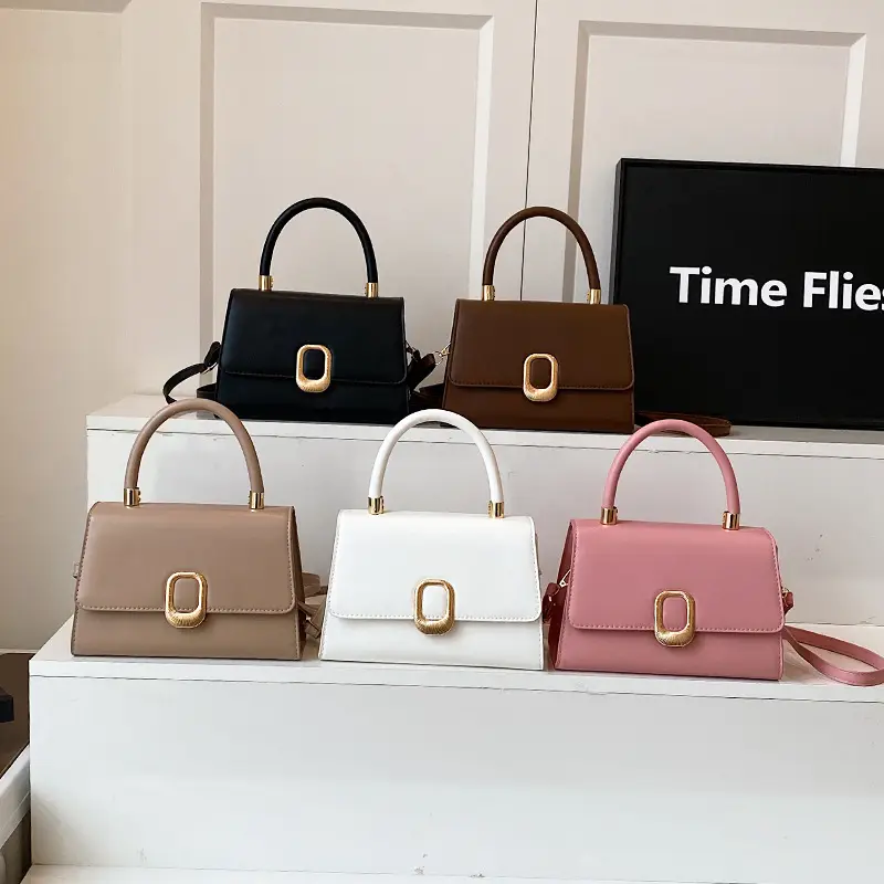 White Square Handbag with Gold Clasp for Women