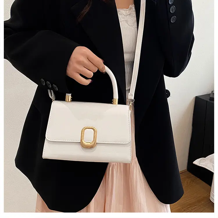 White Square Handbag with Gold Clasp for Women — feature 12