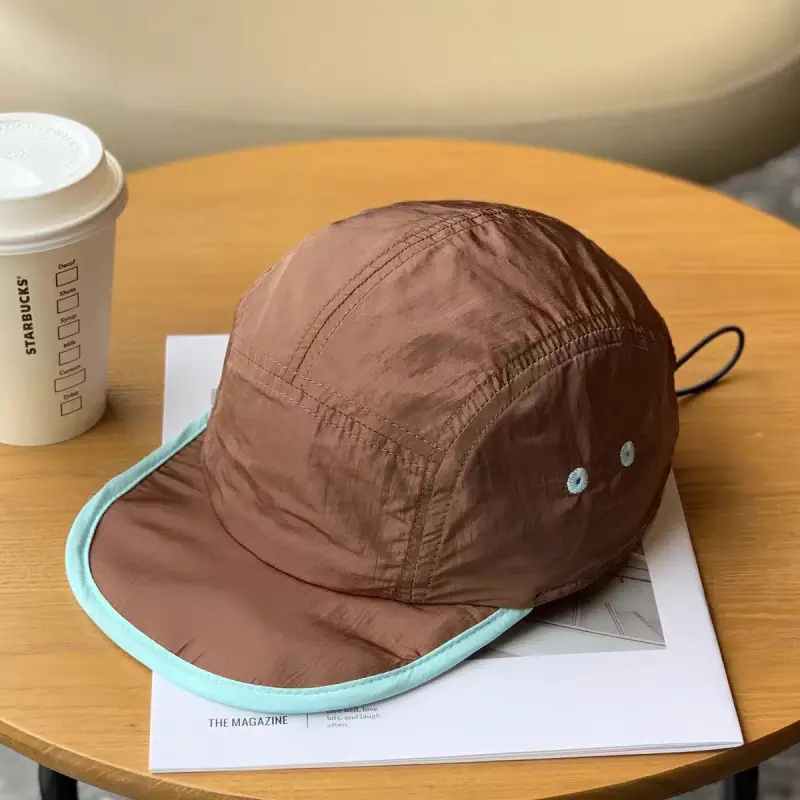Japanese Lightweight Sun Hat for Men Brown Drawstring Cap - Image 4