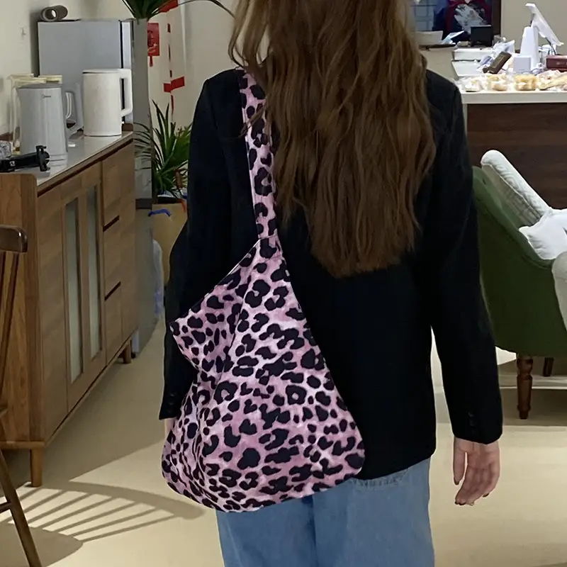 Leopard Print Canvas Shoulder Bag for Women