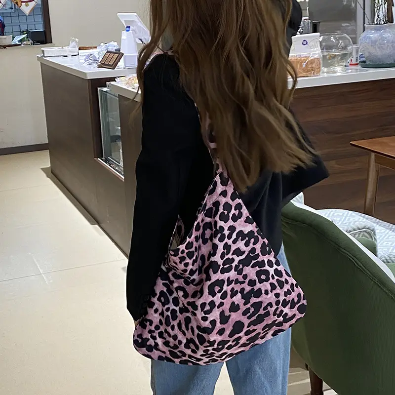 Leopard Print Canvas Shoulder Bag for Women