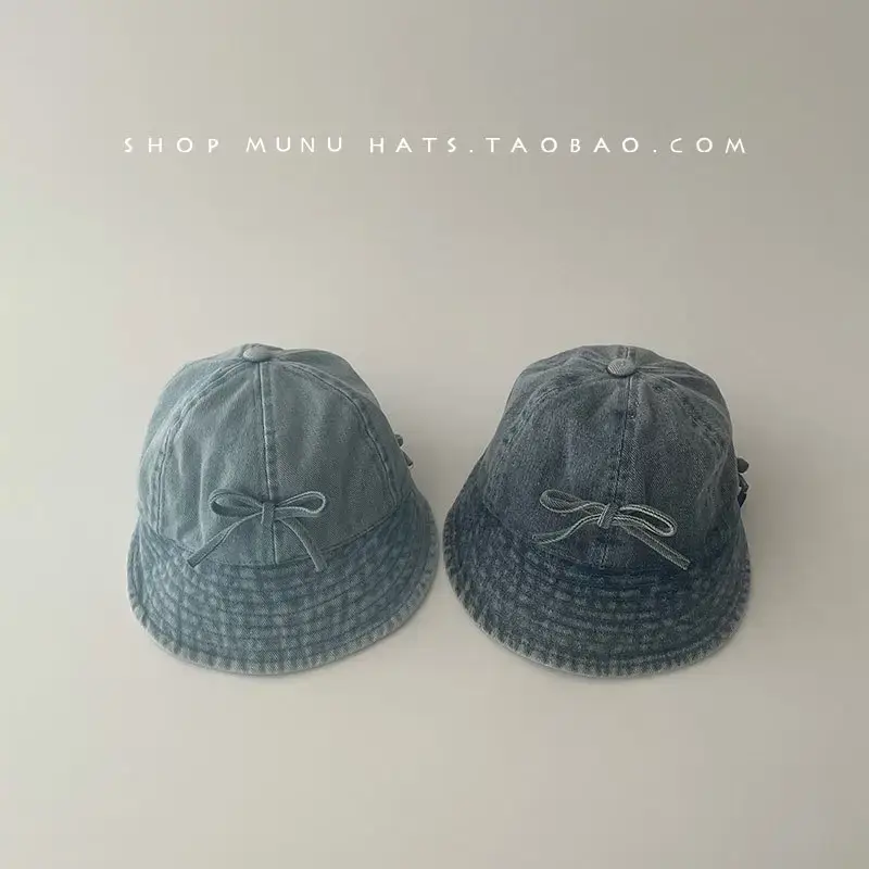 Kids Denim Bucket Hat with Blue Bristle & Korean Bow — feature 13
