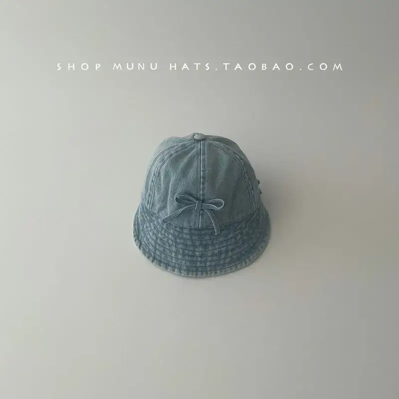 Kids Denim Bucket Hat with Blue Bristle & Korean Bow — feature 19
