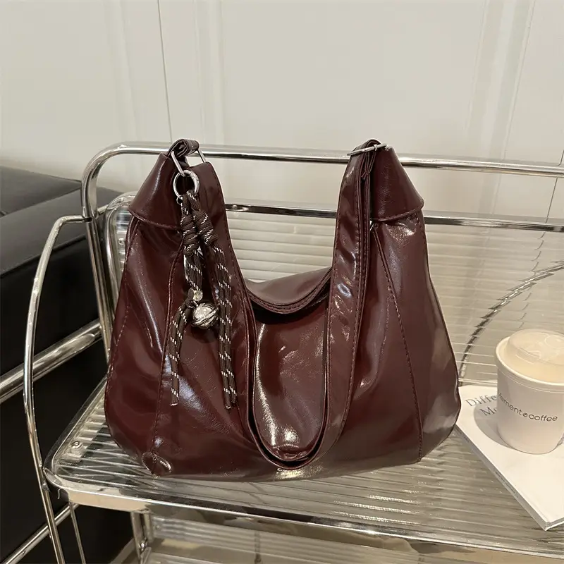 Women's Cream Shoulder Crossbody Tote Bag with Tassel - Image 10