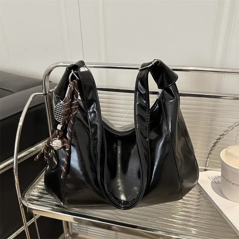 Women's Cream Shoulder Crossbody Tote Bag with Tassel - Image 12
